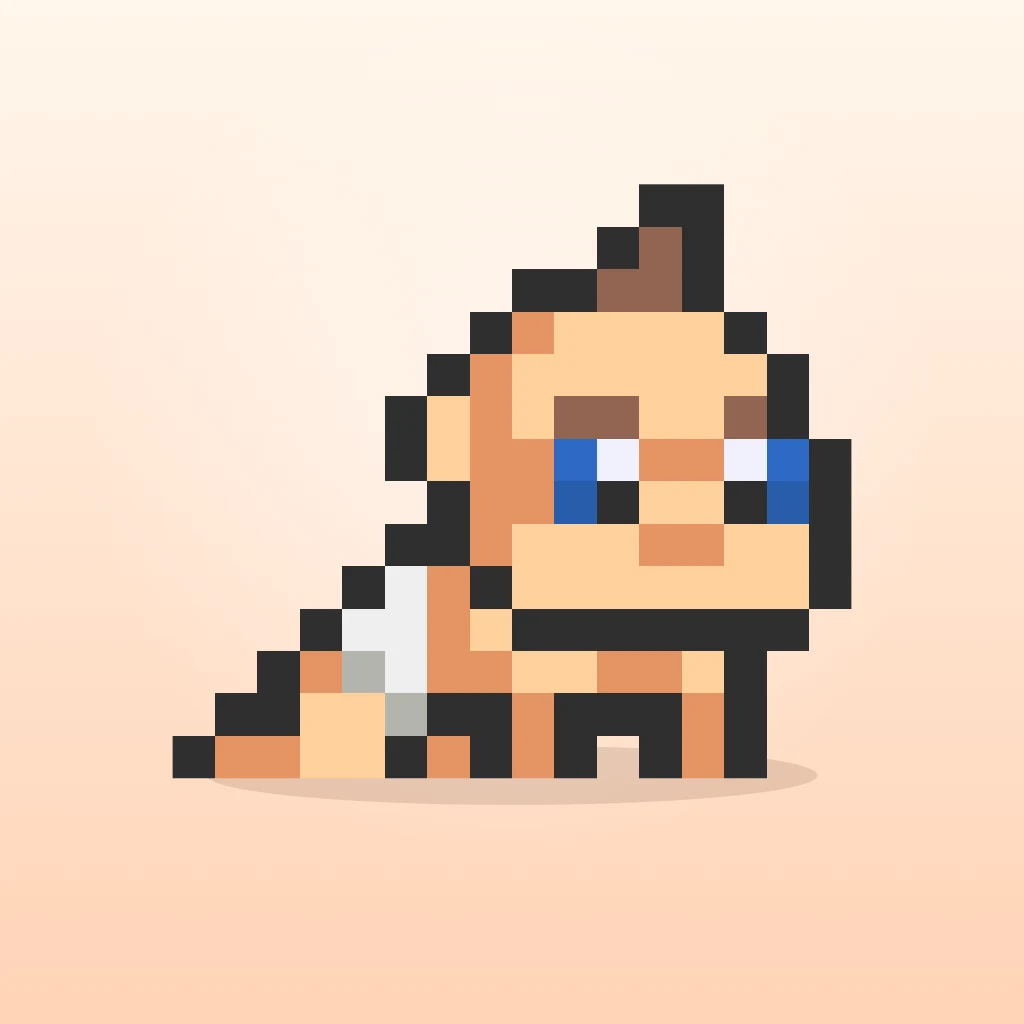The PixelBaby app icon: a pixel-art baby sitting on a warm peach background.