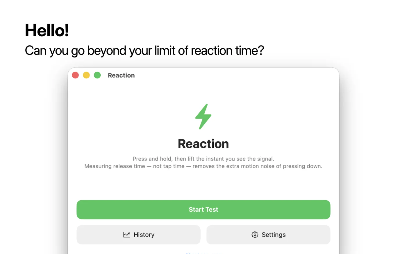 Reaction running as a Mac app in its own window.