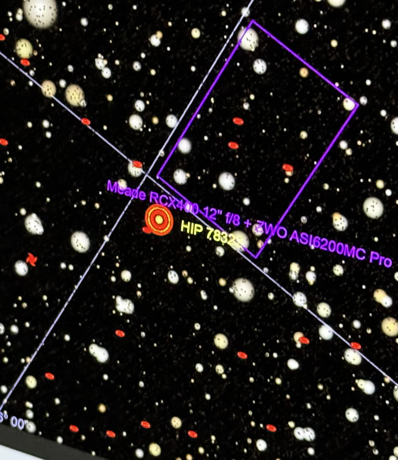 The telescope-software view of the T Coronae Borealis field with the target star identified.